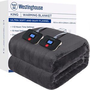 Westinghouse Electric Warming Blanket 100 X 90” 10 Settings Silky Flannel